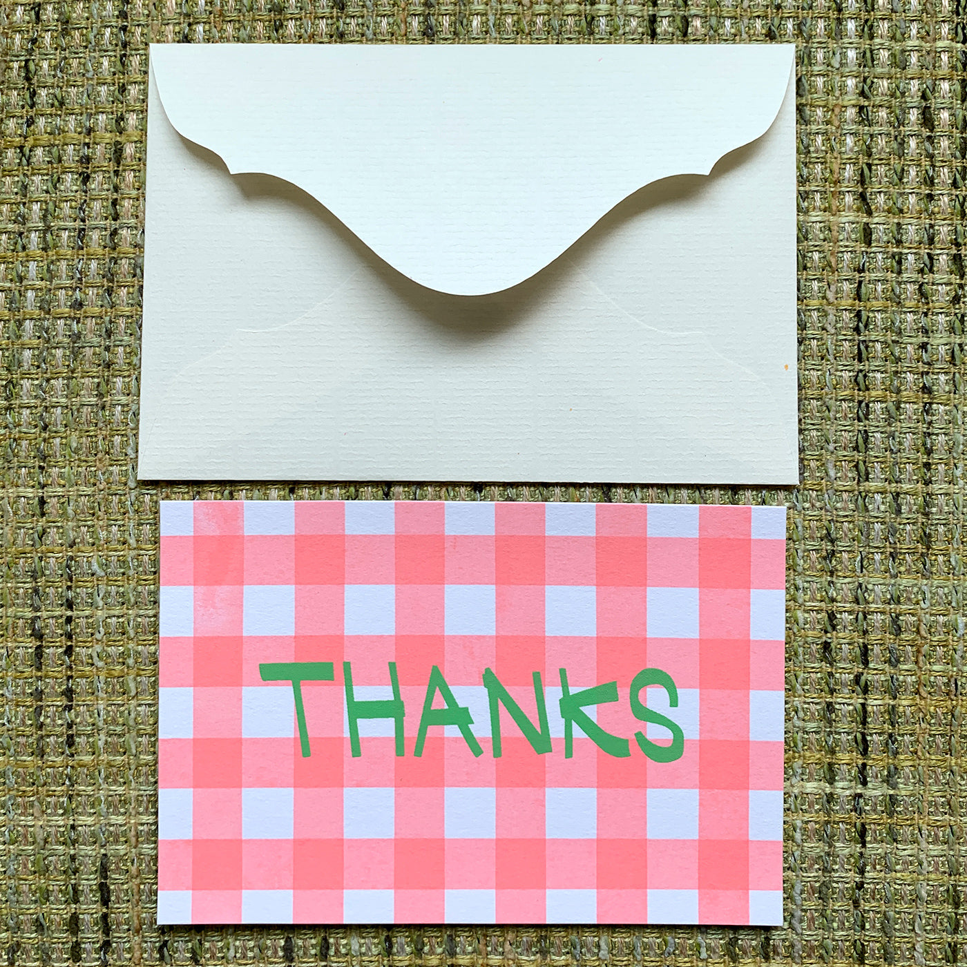 Greeting card / gingham check "THANKS"