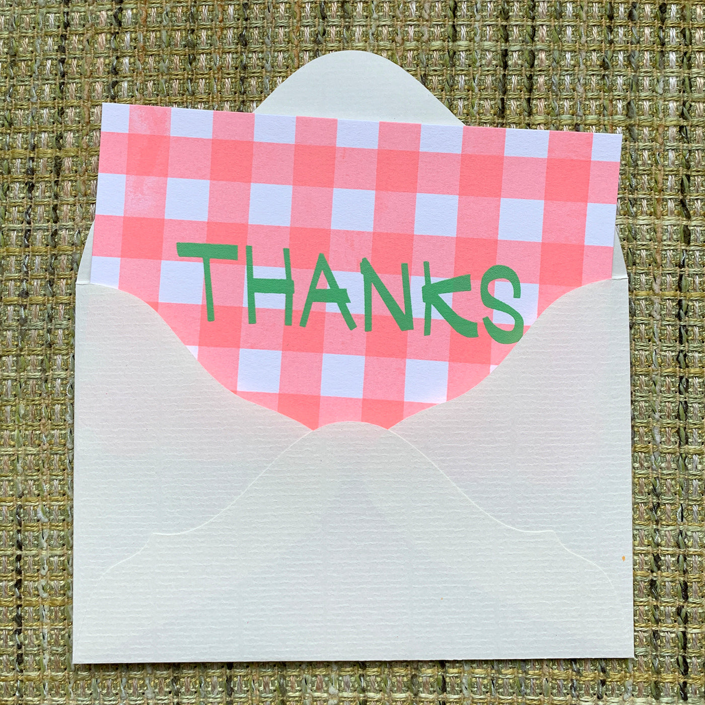Greeting card / gingham check "THANKS"