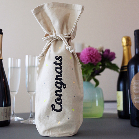 Hand Screen Printed Canvas Wine Bag "Congrats"