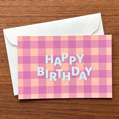 ギンガムチェック 誕生日 /gingham plaid bouncy "Happy Birthday"