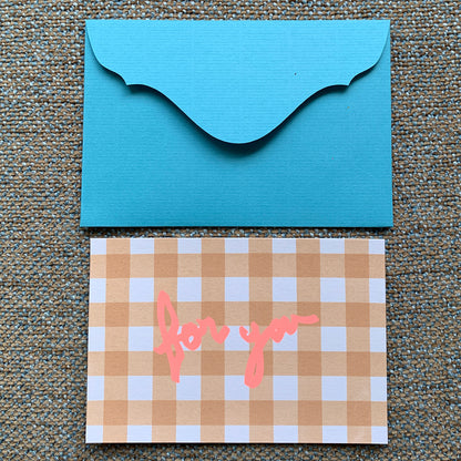 Greeting card / gingham check "For you"