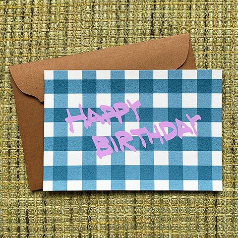 Greeting card / gingham check "Happy Birthday"