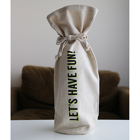 Hand Screen Printed Canvas Wine Bag "LET'S HAVE FUN"